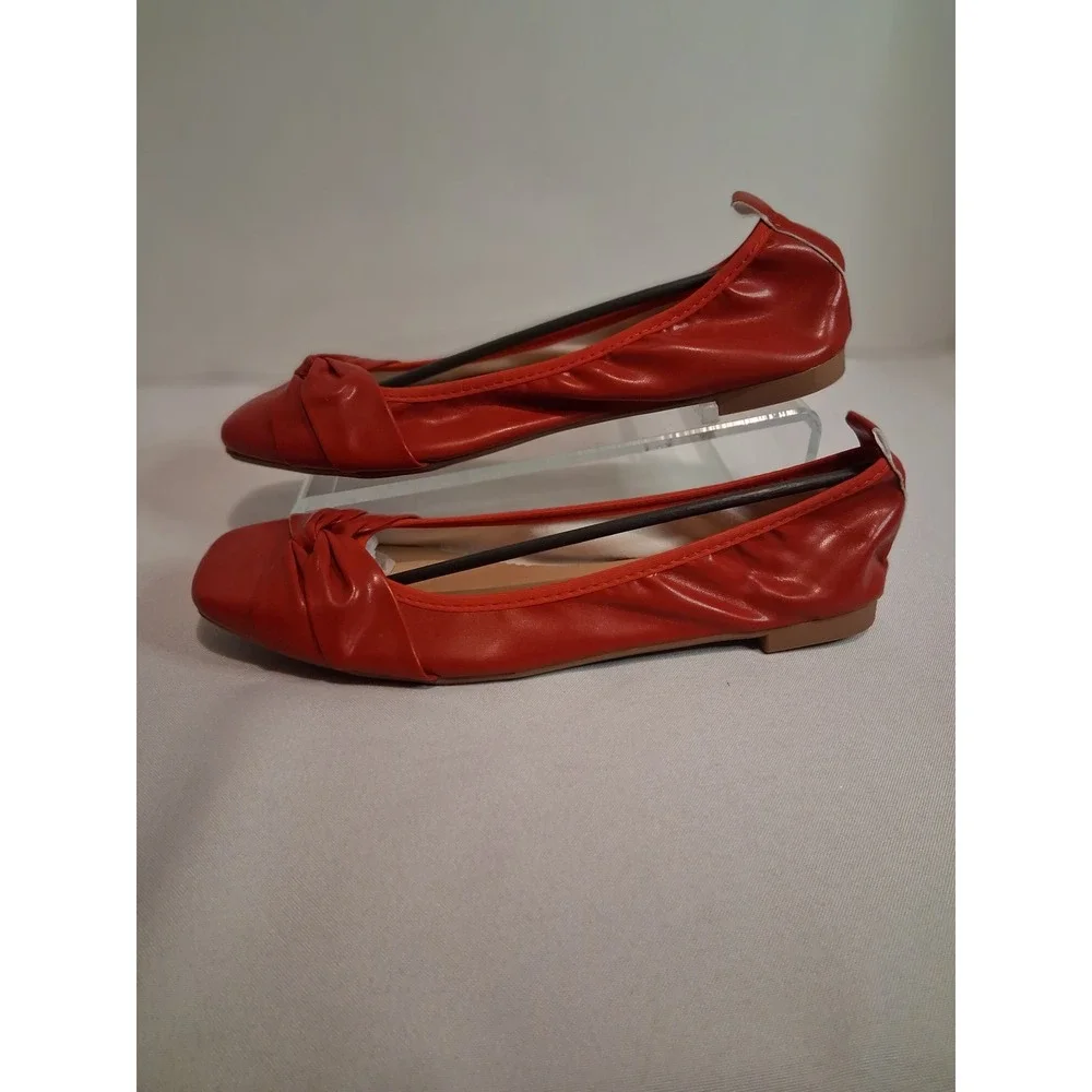 Camssoo Red Knotted Square Toe Ballet Flats Elastic Topline Slip On Shoes Size 9